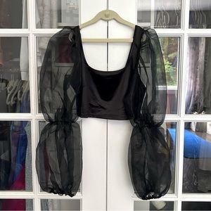 Black Top with Sheer Puff Sleeves